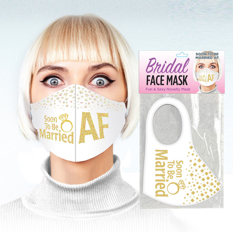 Bridal Face Mask - Soon To Be Married AF - White Novelty Mask Little Genie